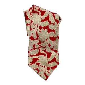 Vintage Bill Robin Son Silk Necktie Red & Beige Floral Hand Made Italian Silk
